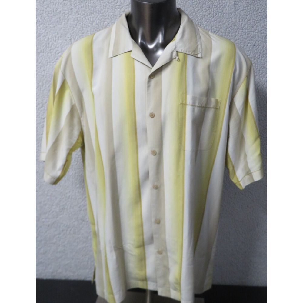 Tommy Bahama Short Sleeve Button Front‎ Shirt Size XL Silk T31195 Yellow Striped